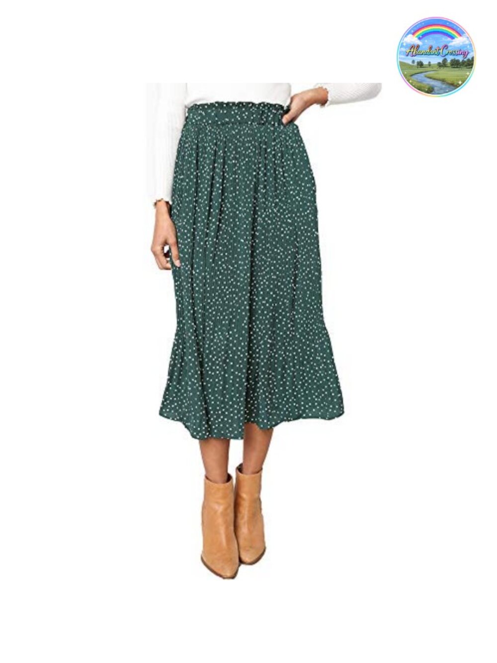 High Waist Polka Dot Pleated Maxi Skirt A-Line Boho Swing